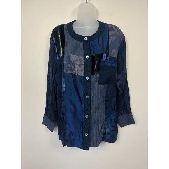 Vintage Mozart Women Button Down Shirt L Mixed Media Abstract Art To Wear USA - Picture 1 of 12